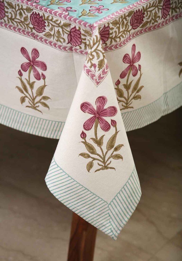 Fancy Vine Hand Block Print Cotton Table Cover