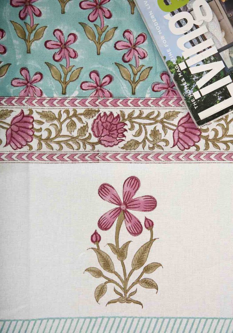 Fancy Vine Hand Block Print Cotton Table Cover