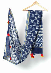 Gloomy Grace Cotton Silk Hand Block Printed Chanderi