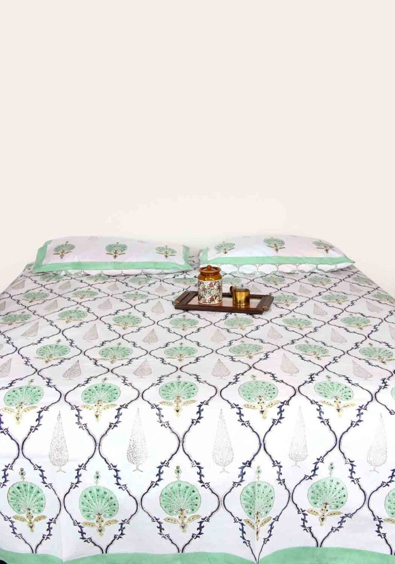 Green Vineyard Premium Cotton Hand Block Print Bedsheet