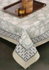 Green Placid Hand Block Print Cotton Table Cover