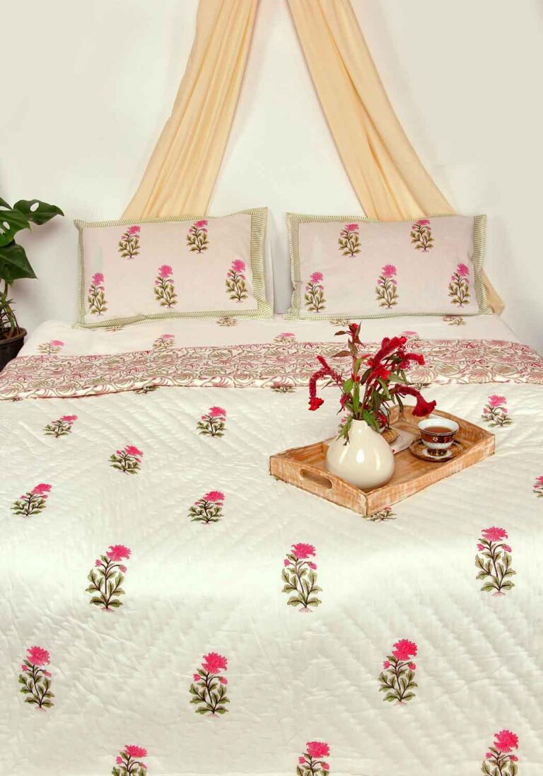 Infinite Berries Quiltset Premium Cotton Hand Block Print Bedsheet