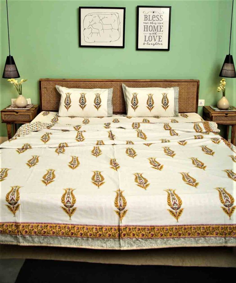 Olive Grace Bedsheet Premium Cotton Hand Block Print Bedsheet