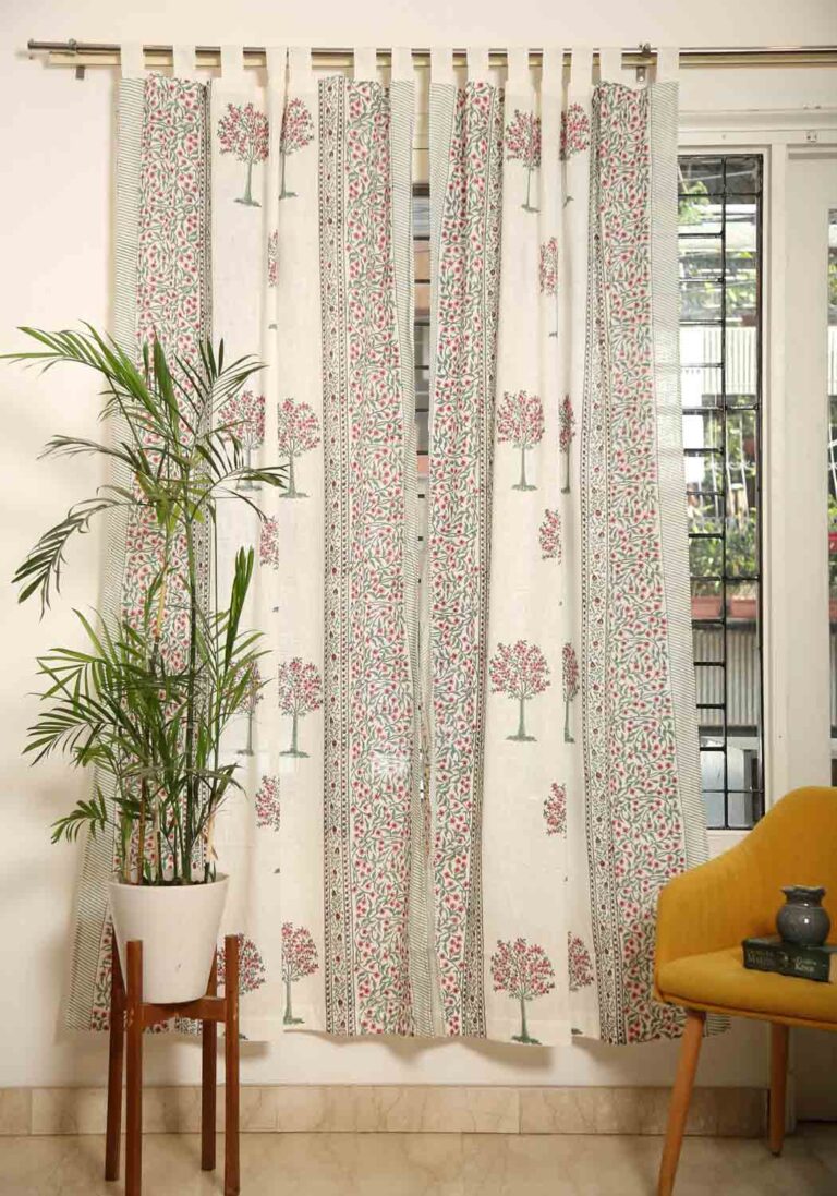 Sea Chase Hand Block Print Cotton Curtain