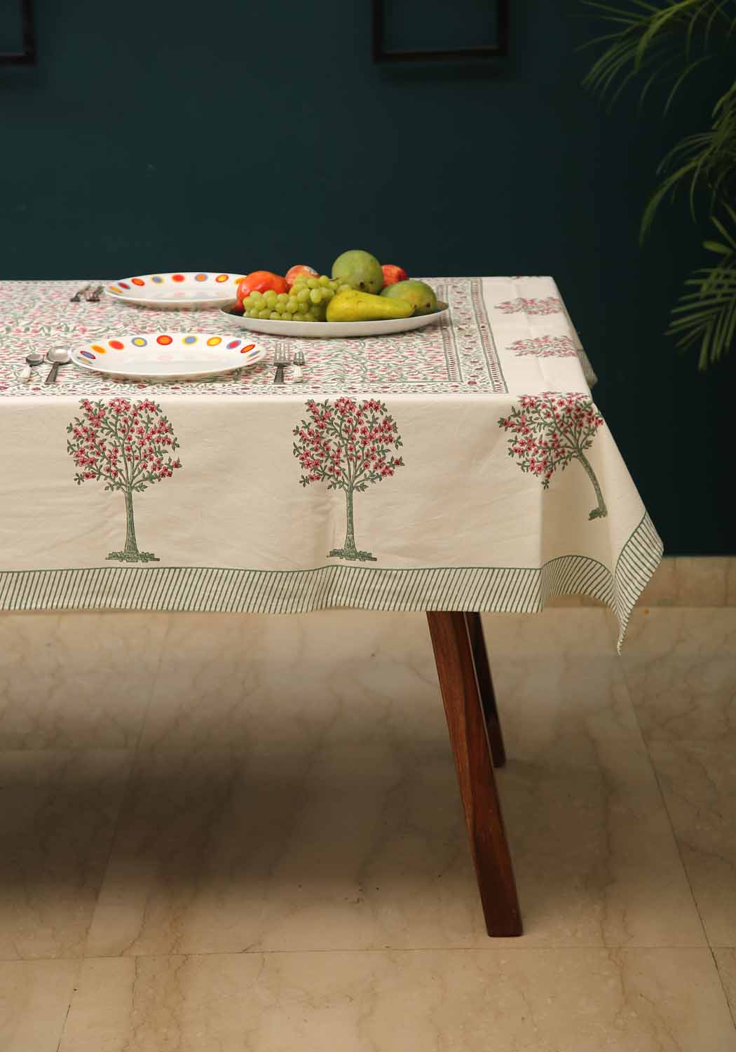 Sea Chase Hand Block Print Cotton Table Cover