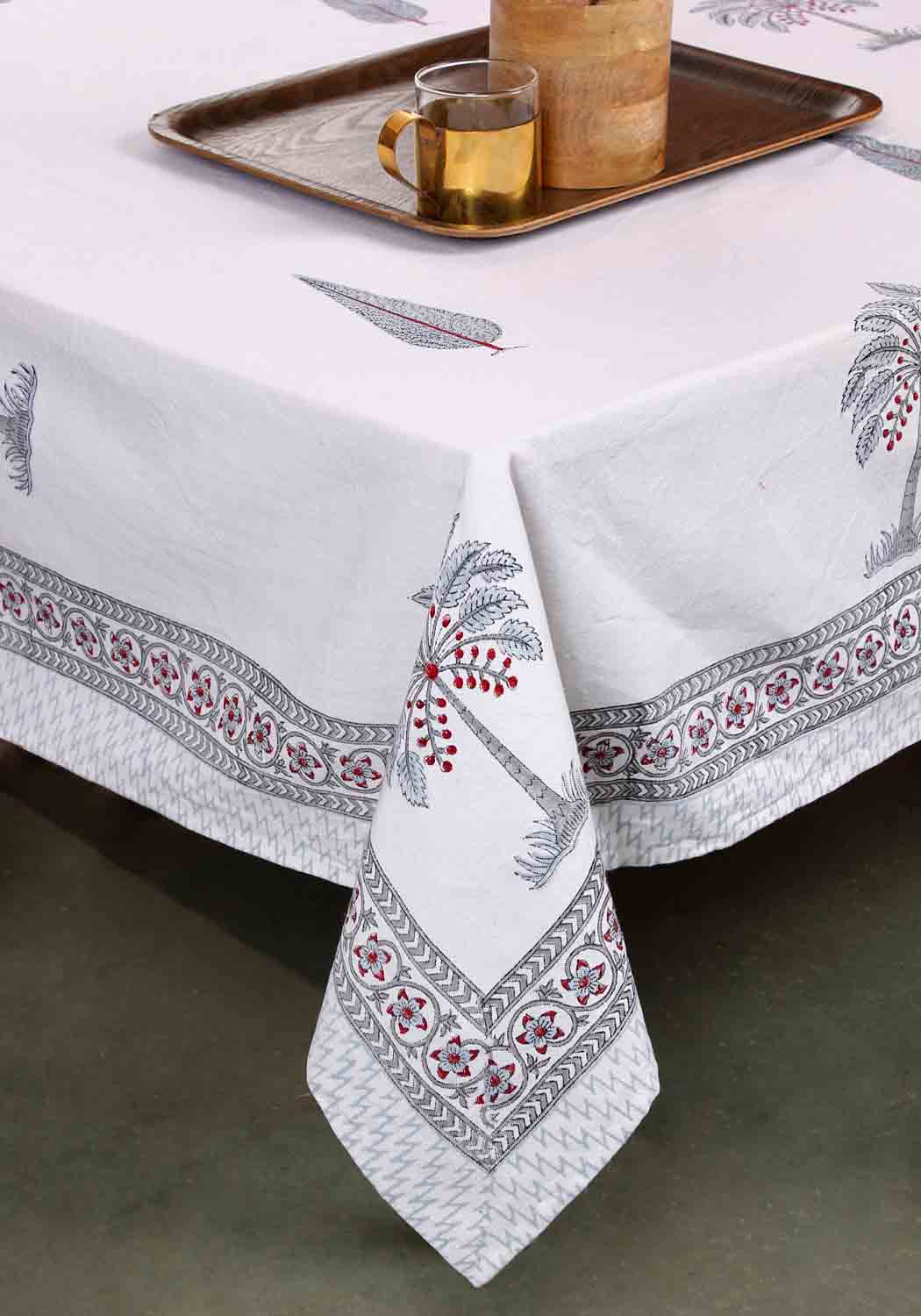 Snowy Cradle Hand Block Print Cotton Table Cover