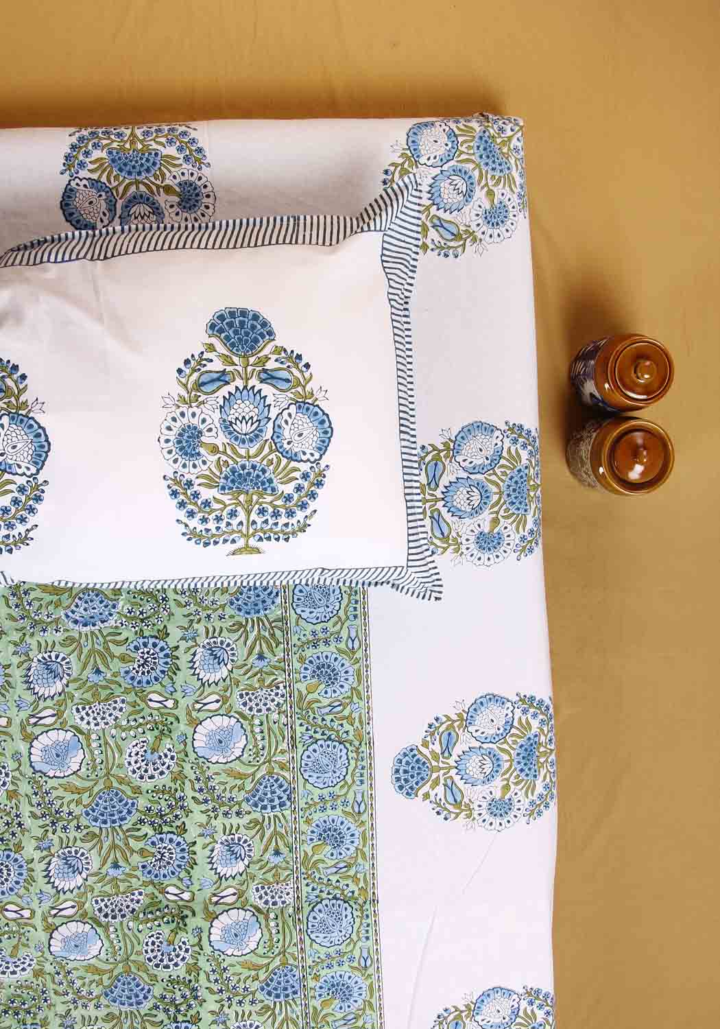 Tranquil Mist Premium Cotton Hand Block Print Bedsheet