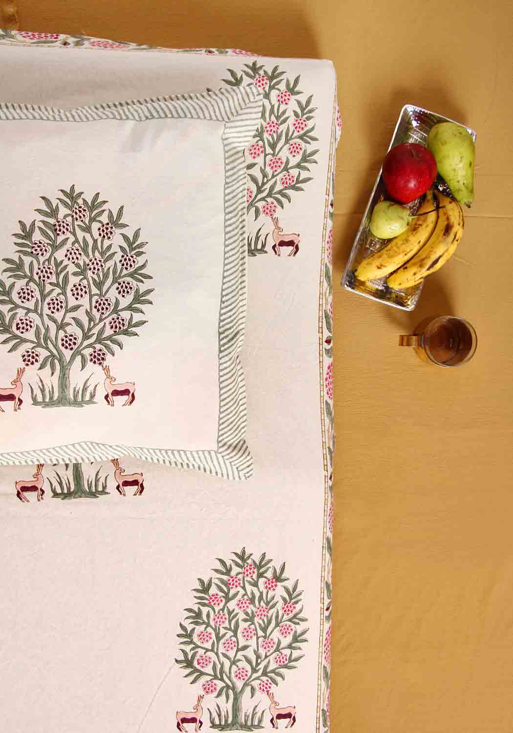 Velvo Orchard Premium Cotton Hand Block Print Bedsheet